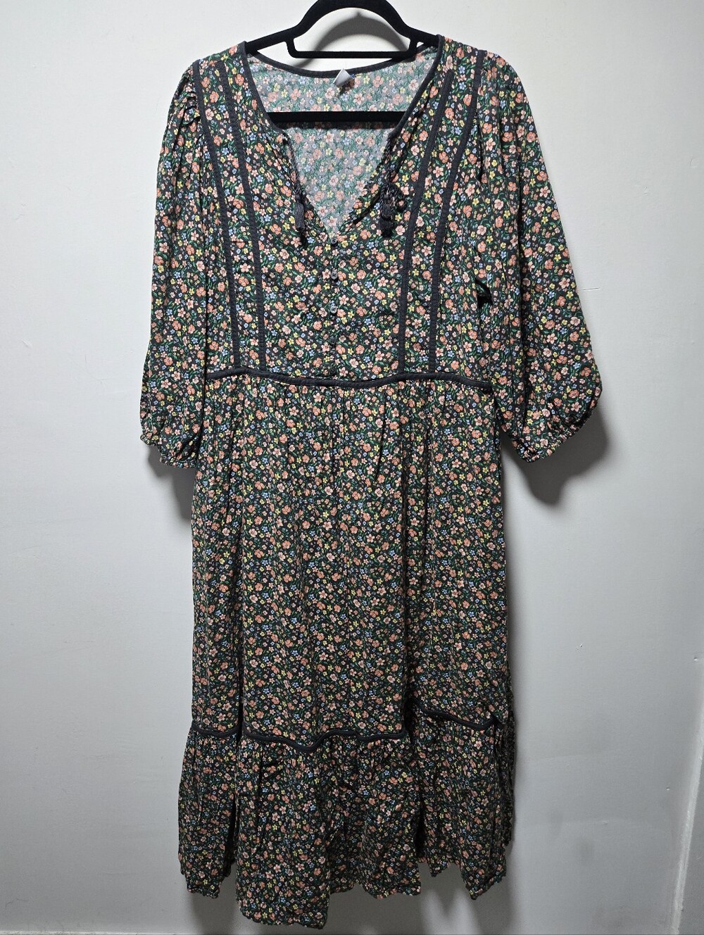 Old Navy Floral Prarie Dress Size Large Blue Sleeves Modest Spring Summer